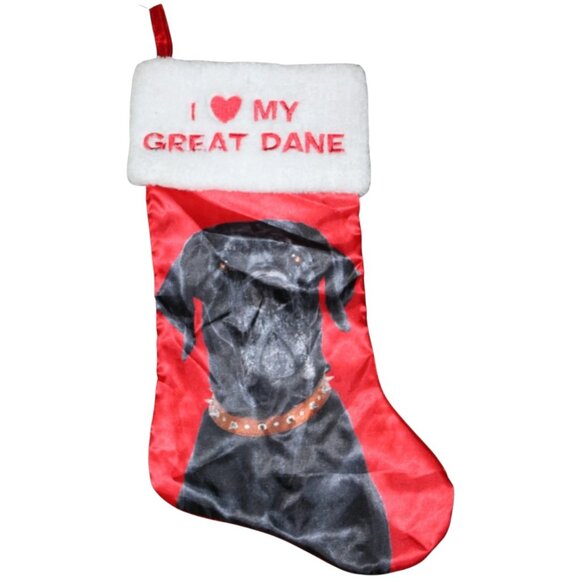 Red Satin I Love my Great Dane Christmas Stocking 18" Long - Picture 1 of 4